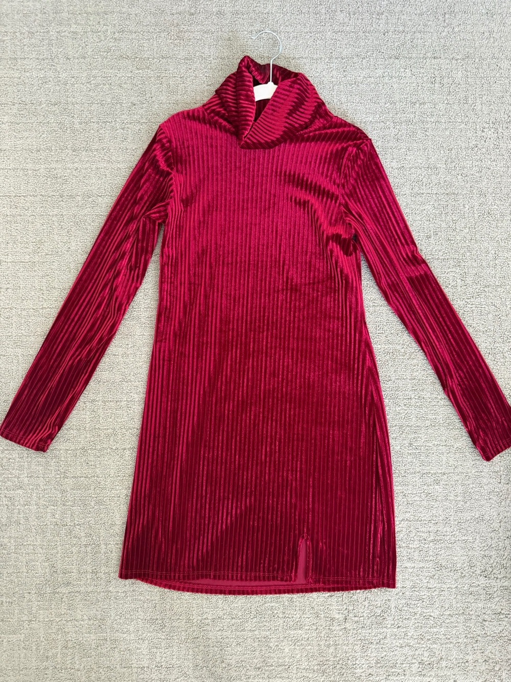 Ribbed Velvet Long Sleeve Turtleneck Dress - Deep Wine